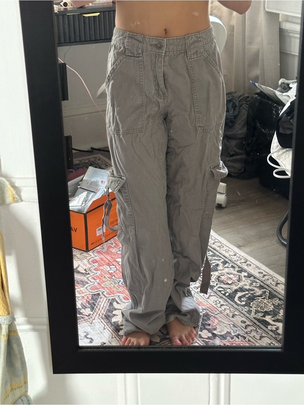 Women’s Light Gray Cargo Pants with Side Pockets